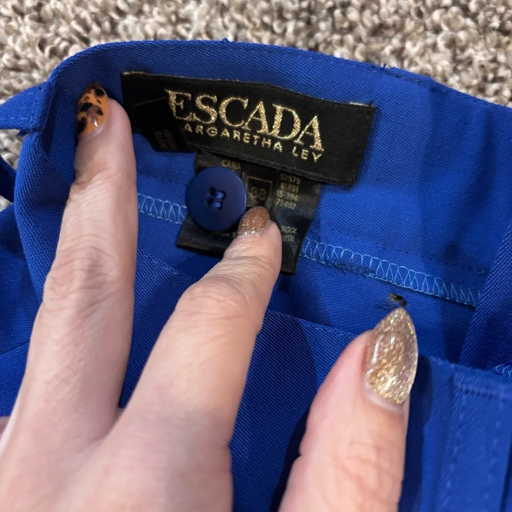 Escada Margaretha Ley Pure Wool Pants 38 Cobalt Blue High Waist Pleated Vintage - Picture 5 of 9